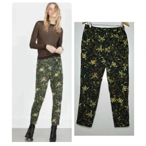 ZARA Women’s Tropical Print High Rise Ankle Pants Size Medium - Picture 1 of 9